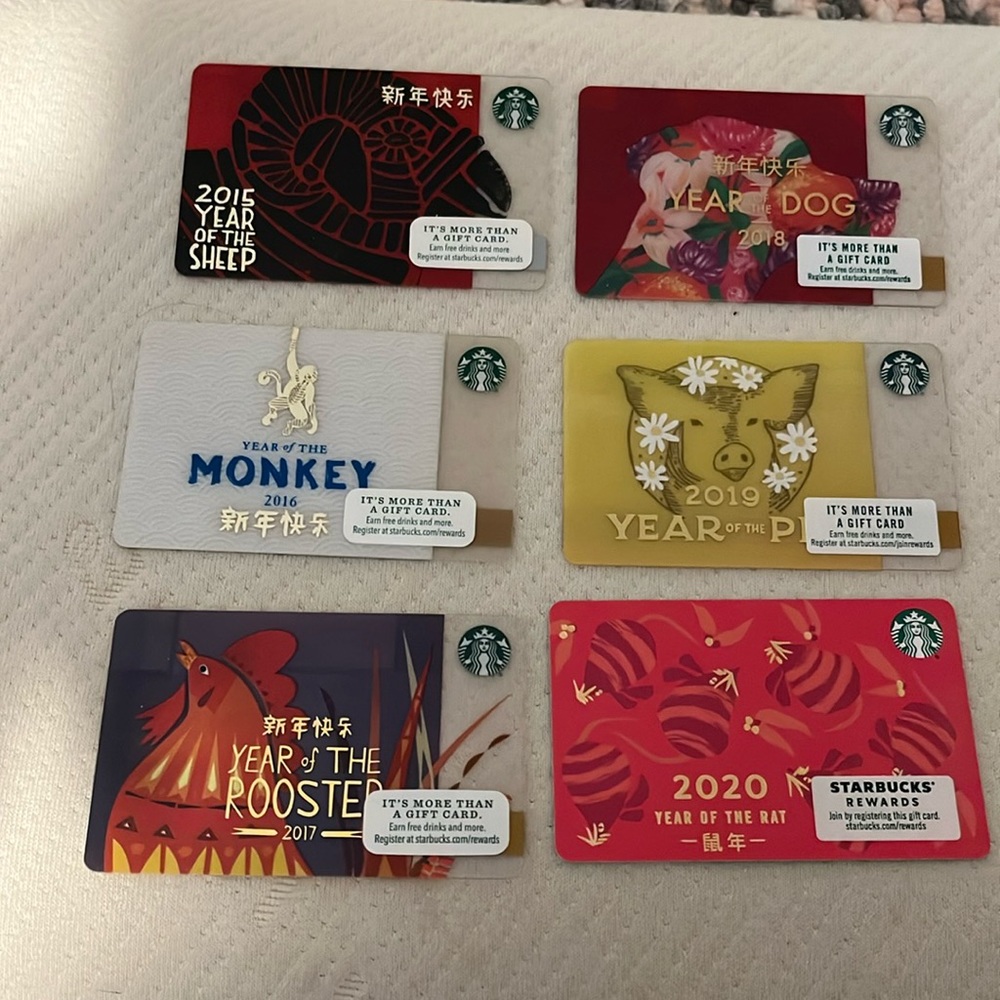 Starbucks gift cards Chinese New Year themed 2015-2020,25,26 unused no balance - Picture 3 of 6